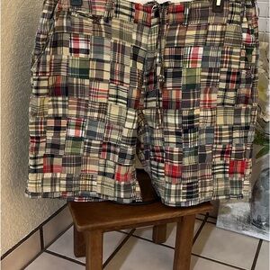 Vintage Ralph Lauren Men’s Madras Plaid Patchwork Loose Fit Chino Shorts. Sz 40